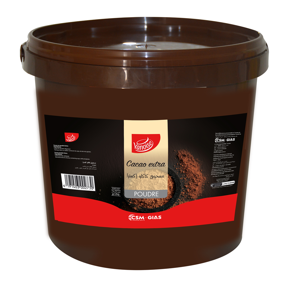 Cacao en poudre extra seau 2 kg 