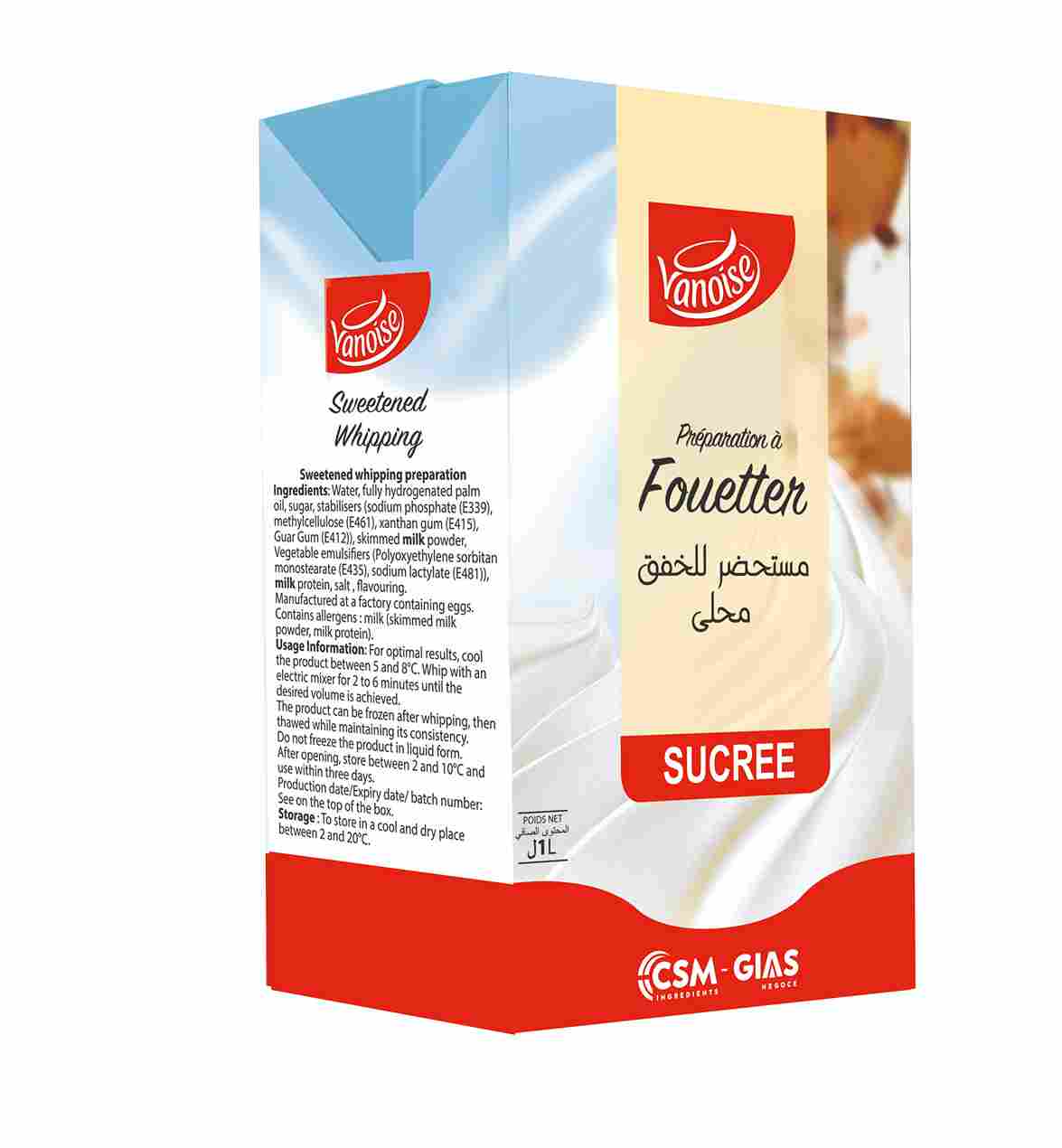 Crème à fouetter sucrée 1L